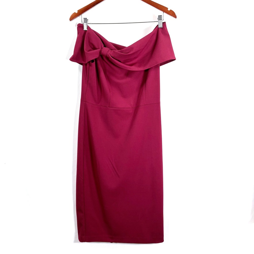 NWT ECI New York Red Off Shoulder Knot Front‎ Sheath Dress Size 6